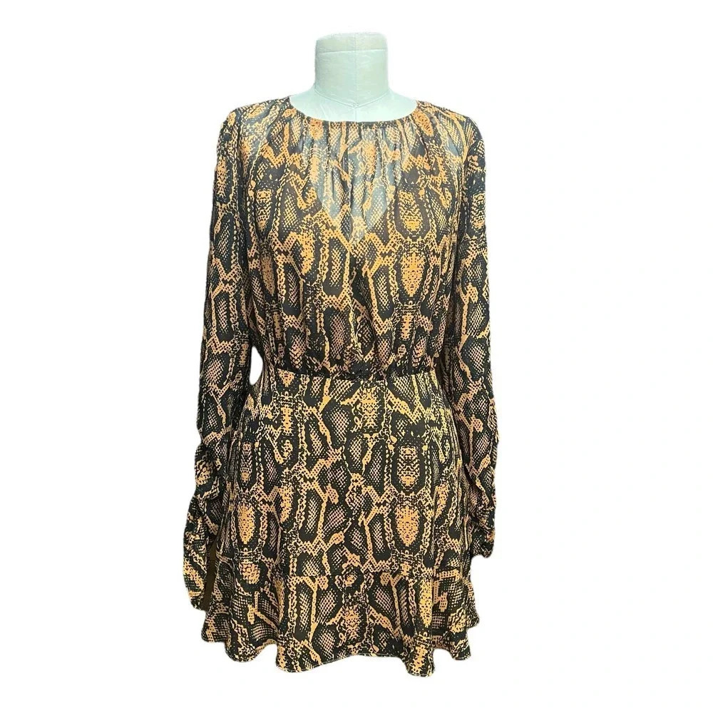 Finders Keepers Lana Snakeskin-Print Mini Dress Brown Black‎ Size US 4